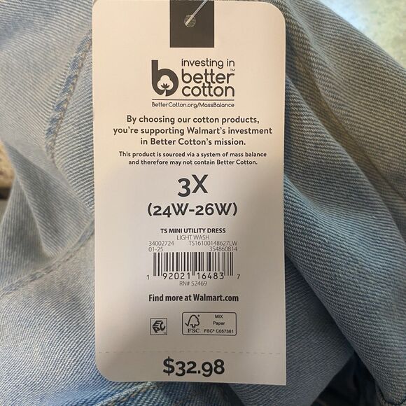 Terra & Sky Women’s Plus Size Blue Denim Shirt Dress Button Front Pockets NWT - Picture 7 of 13